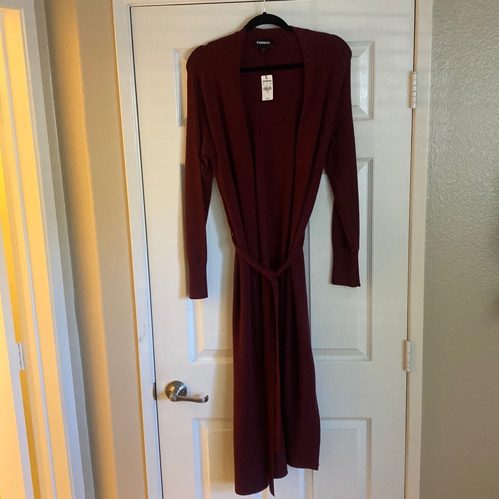 Burgundy express cozy duster cardigan